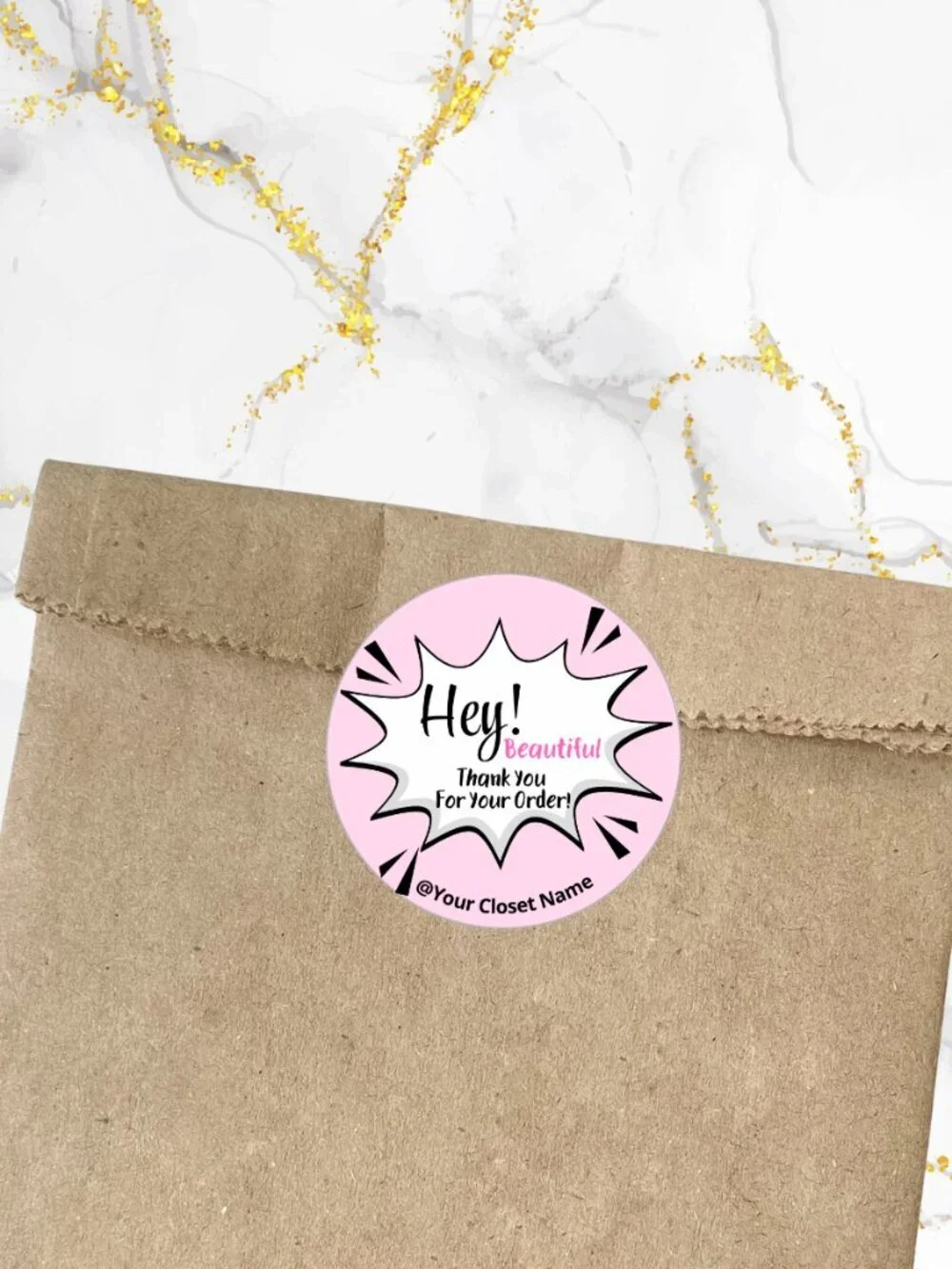 60  Personalized Hey!  Beautiful Thank You Stickers 2 inch  Glossy